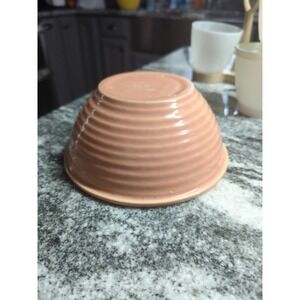 Vintage Pink/Coral Pottery Ribbed Ringed Bowl 7"  Shabby Chic